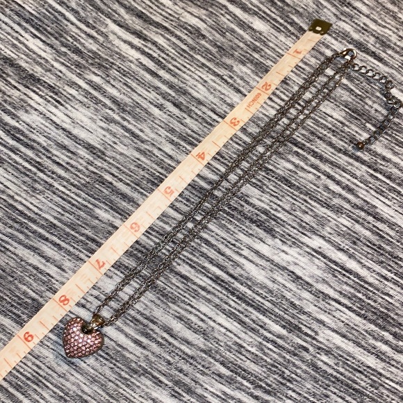 Reversible Silver-Tone Light-Pink Puff Heart Pendant Double Chain Necklace - Picture 11 of 12